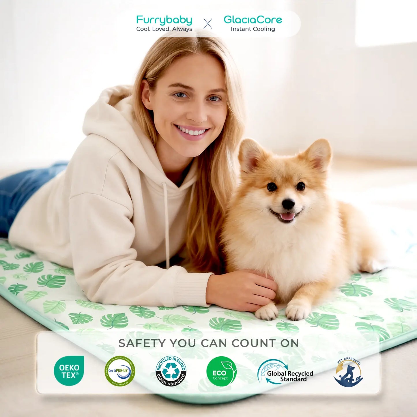 Dog Cooling Mat for Pets - Soft and Breathable Self-Cooling Pad, 23" x 18", Washable Non-Slip Design for Indoor and Outdoor Use, Leaf Pattern