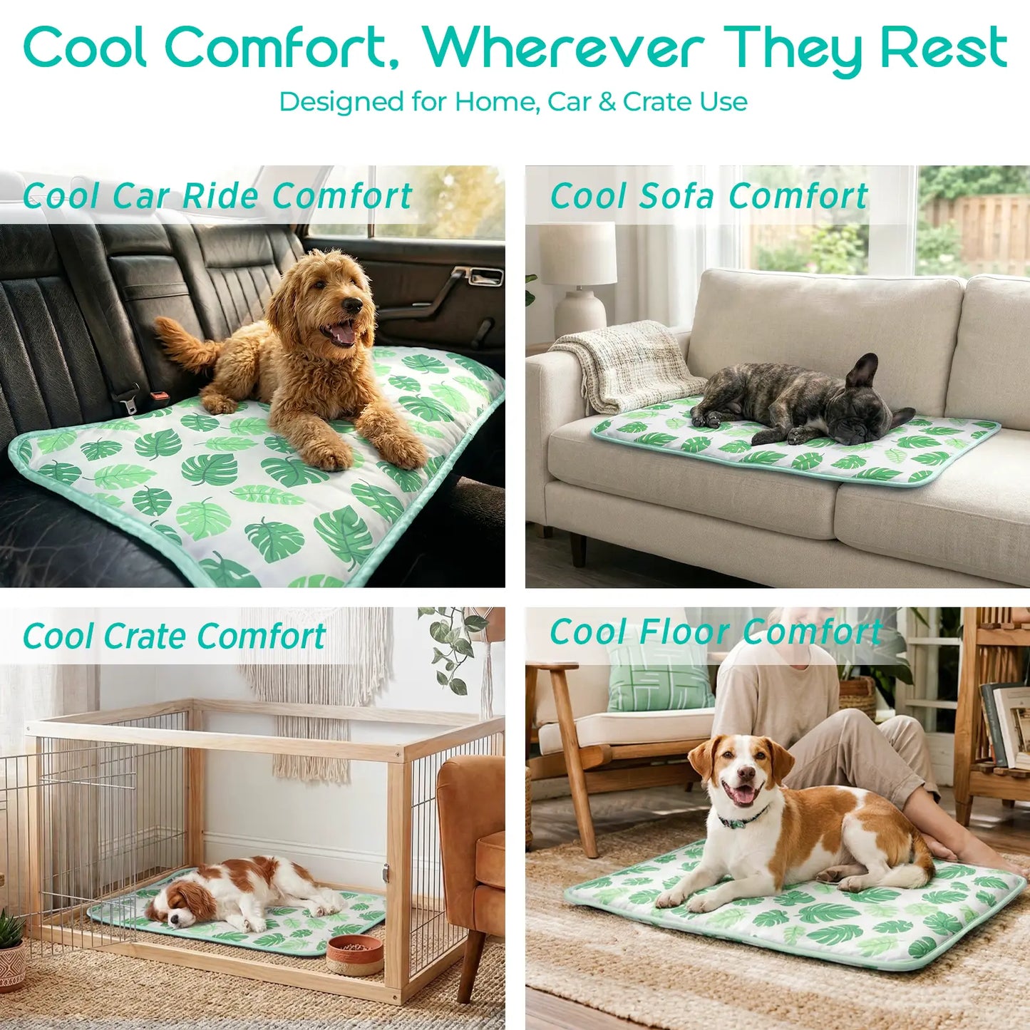 Dog Cooling Mat for Pets - Soft and Breathable Self-Cooling Pad, 23" x 18", Washable Non-Slip Design for Indoor and Outdoor Use, Leaf Pattern