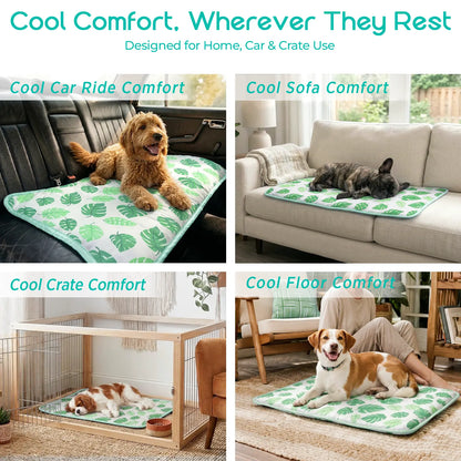 Dog Cooling Mat for Pets - Soft and Breathable Self-Cooling Pad, 23" x 18", Washable Non-Slip Design for Indoor and Outdoor Use, Leaf Pattern