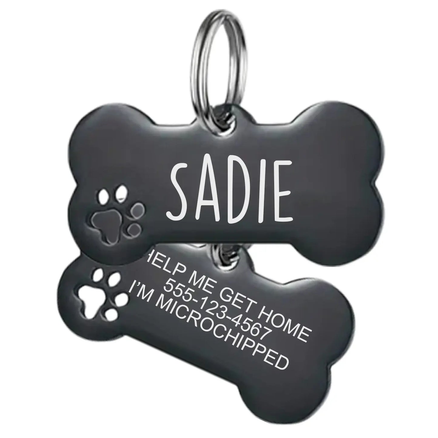 Custom Engraved Stainless Steel Dog Tag, Personalized Bone Pet ID Tag for Dogs & Cats, Metal Collar Name Tag with Split Ring, Pet Accessories