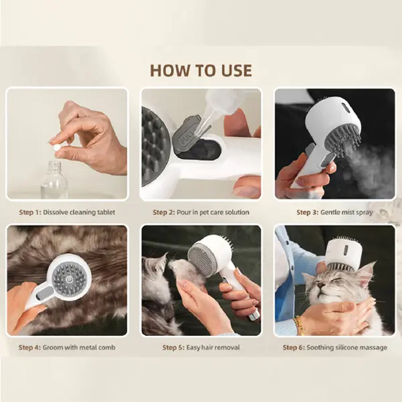 Professional Pet Grooming Tool: 2-in-1 Steam Brush and Spray Comb for Cats and Dogs - Deshedding and Grooming Solution