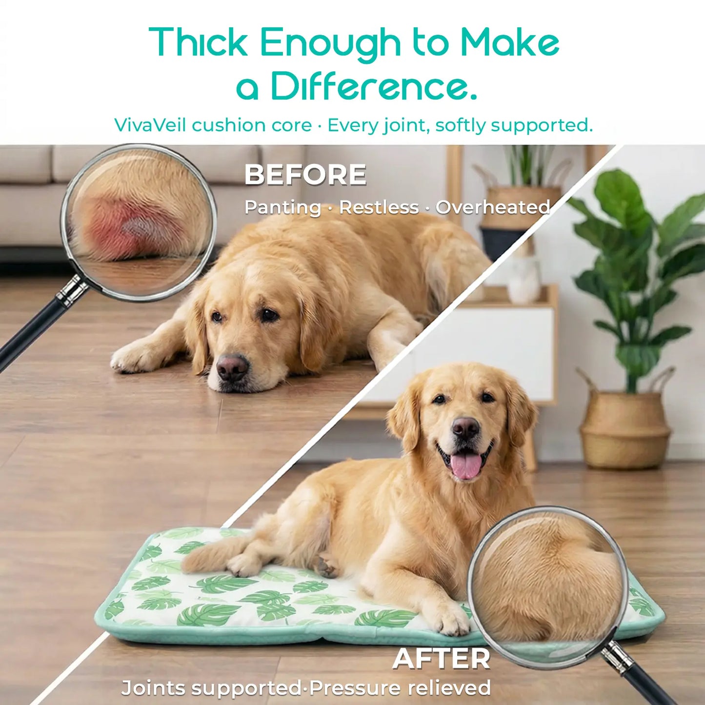 Dog Cooling Mat for Pets - Soft and Breathable Self-Cooling Pad, 23" x 18", Washable Non-Slip Design for Indoor and Outdoor Use, Leaf Pattern