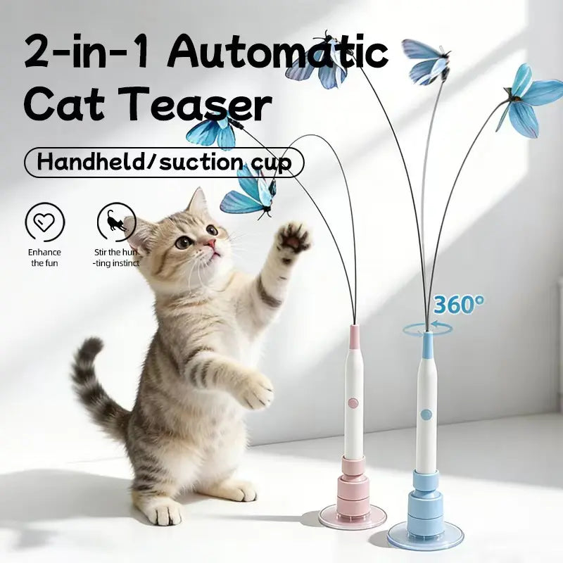 Automatic Interactive Cat Toy with 360° Spin and Random Jump, USB Rechargeable, Dual Play Modes (Self-Play and Handheld), Strong Suction Cup Base – Ideal for Indoor Cats and Kittens
