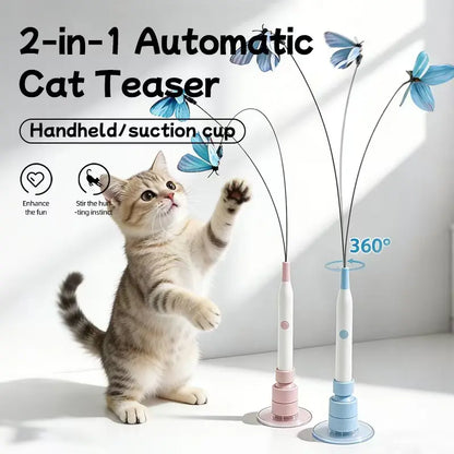 Automatic Interactive Cat Toy with 360° Spin and Random Jump, USB Rechargeable, Dual Play Modes (Self-Play and Handheld), Strong Suction Cup Base – Ideal for Indoor Cats and Kittens