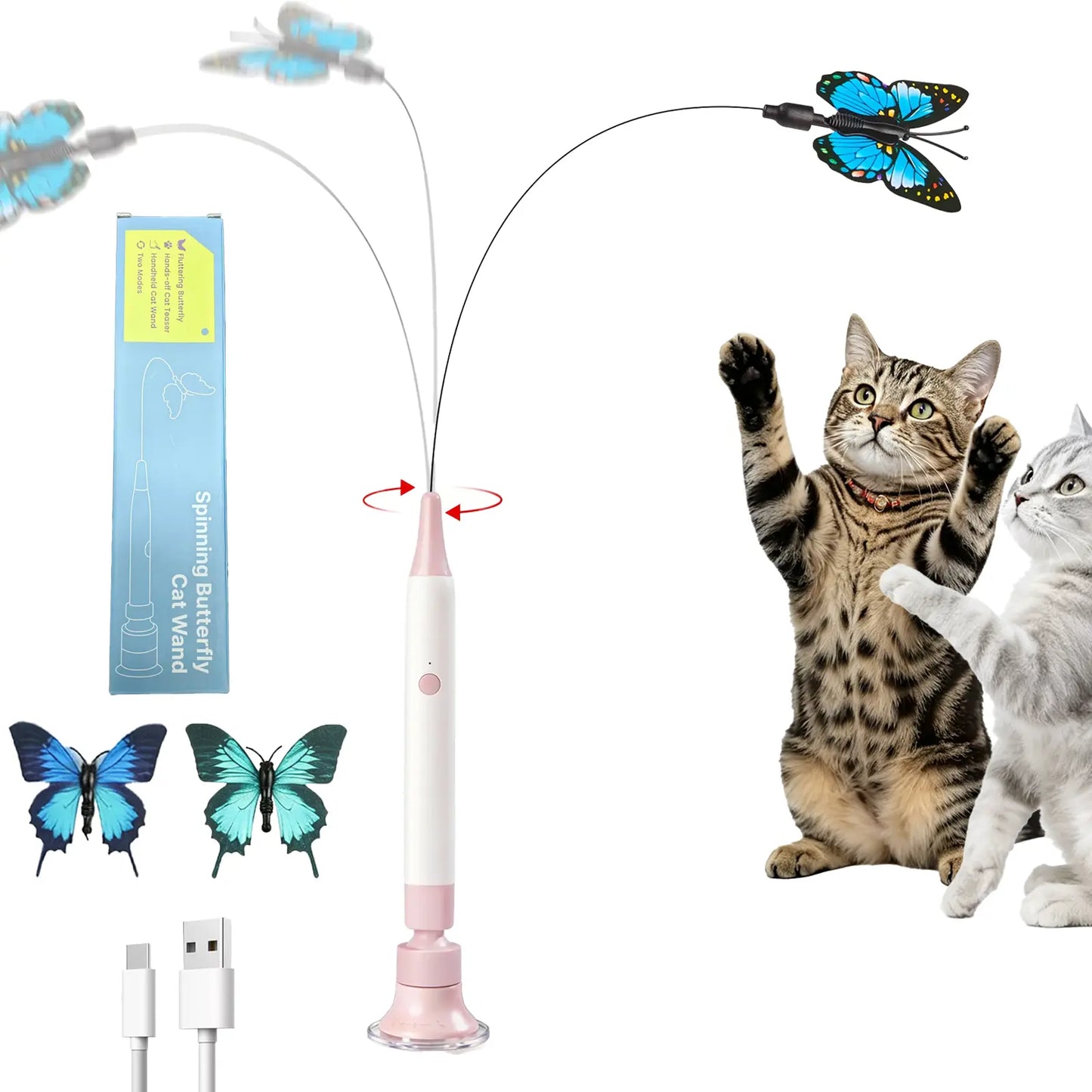 Automatic Interactive Cat Toy with 360° Spin and Random Jump, USB Rechargeable, Dual Play Modes (Self-Play and Handheld), Strong Suction Cup Base – Ideal for Indoor Cats and Kittens