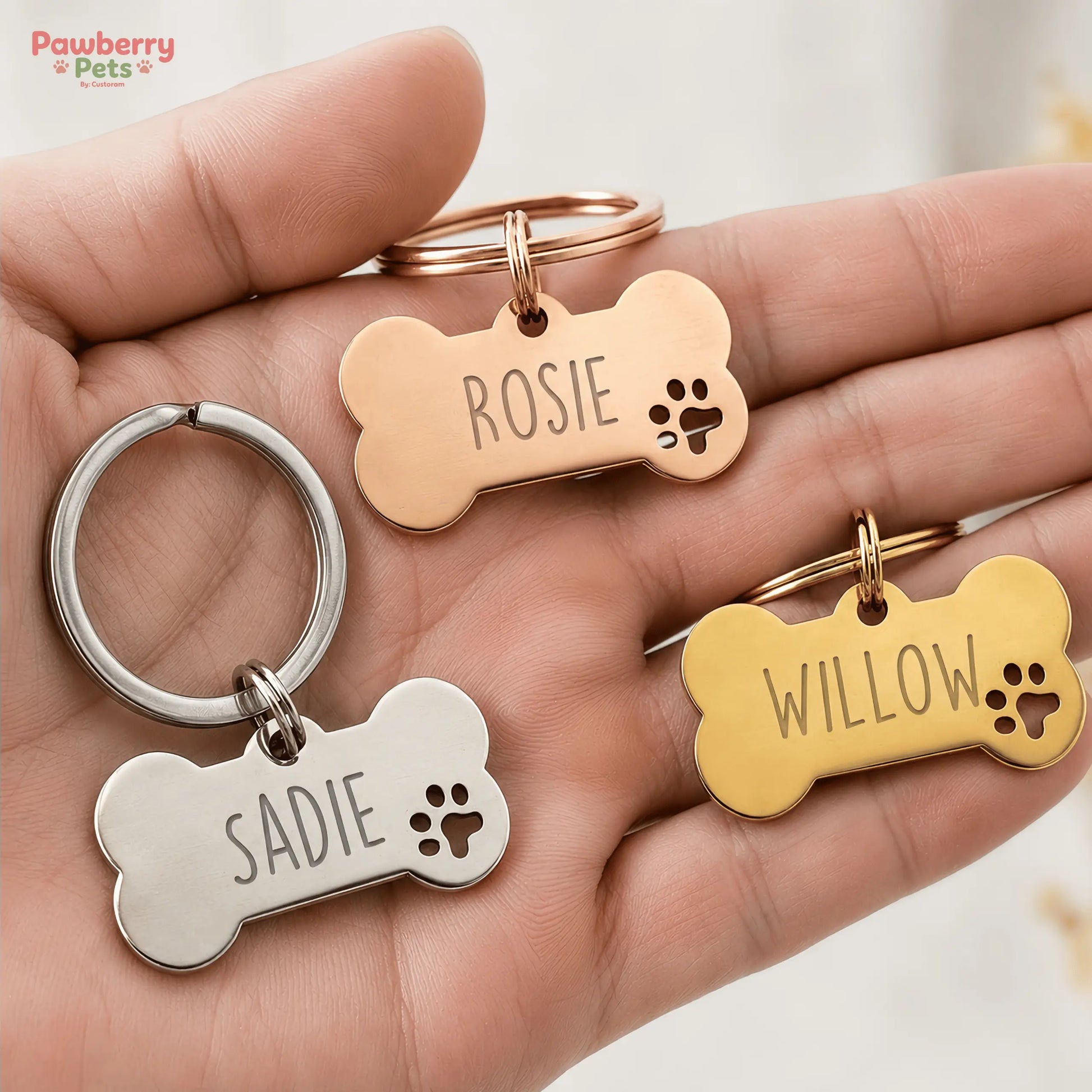 Custom Engraved Stainless Steel Dog Tag, Personalized Bone Pet ID Tag for Dogs & Cats, Metal Collar Name Tag with Split Ring, Pet Accessories