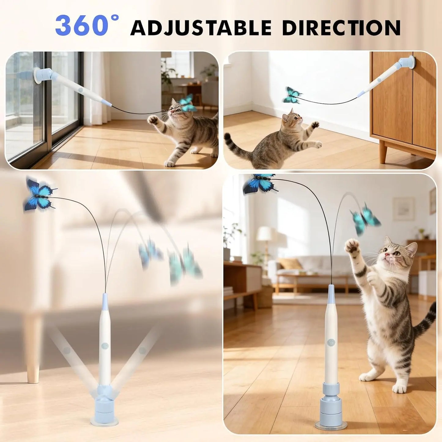 Automatic Interactive Cat Toy with 360° Spin and Random Jump, USB Rechargeable, Dual Play Modes (Self-Play and Handheld), Strong Suction Cup Base – Ideal for Indoor Cats and Kittens