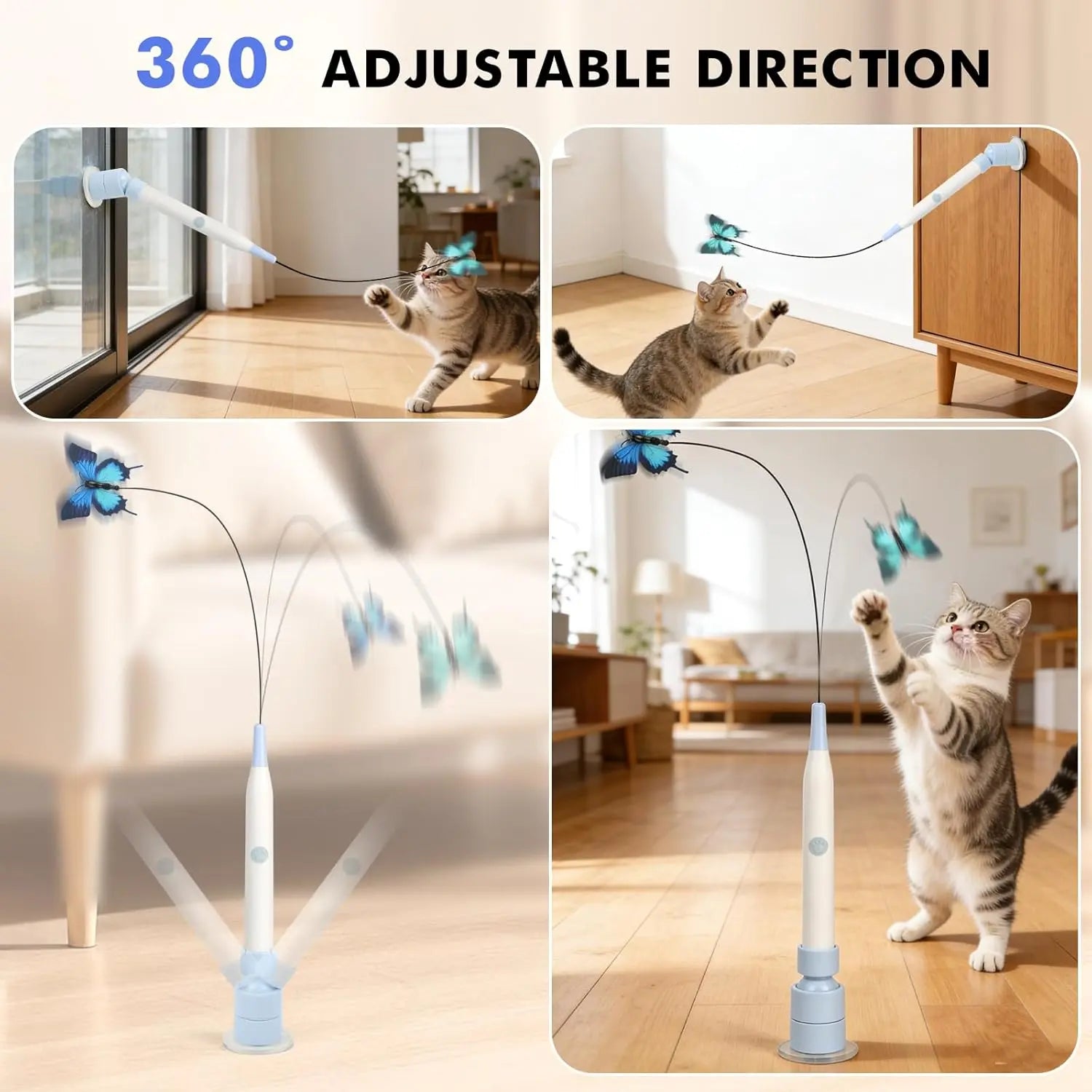 Automatic Interactive Cat Toy with 360° Spin and Random Jump, USB Rechargeable, Dual Play Modes (Self-Play and Handheld), Strong Suction Cup Base – Ideal for Indoor Cats and Kittens