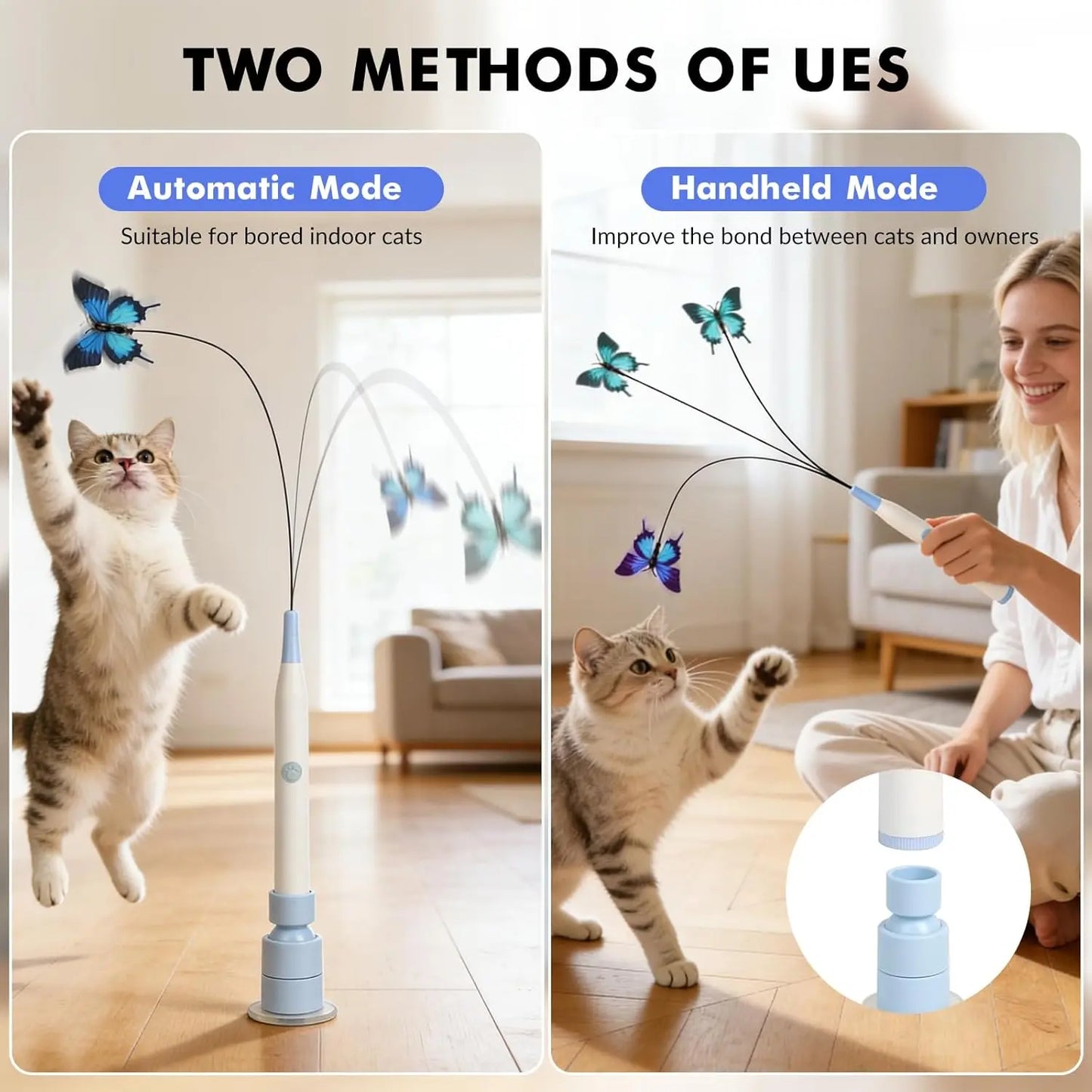 Automatic Interactive Cat Toy with 360° Spin and Random Jump, USB Rechargeable, Dual Play Modes (Self-Play and Handheld), Strong Suction Cup Base – Ideal for Indoor Cats and Kittens